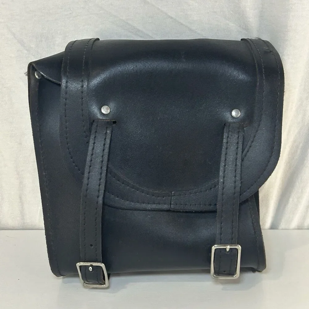 Unbranded Black Leather Double Buckle Saddlebag Motorcycle